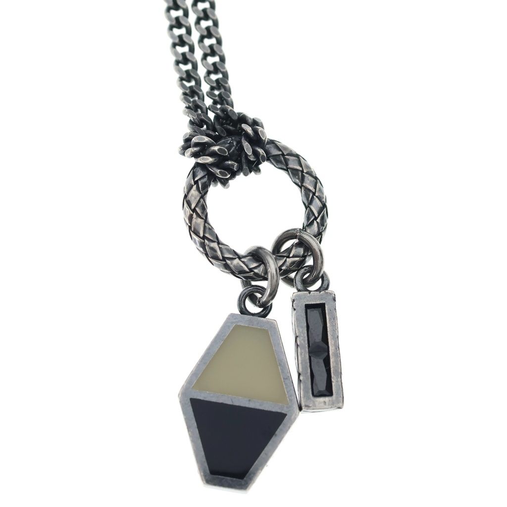 Bottega Veneta Intre Ring Pendant Chain Gunmetal Silver Black White — view 3