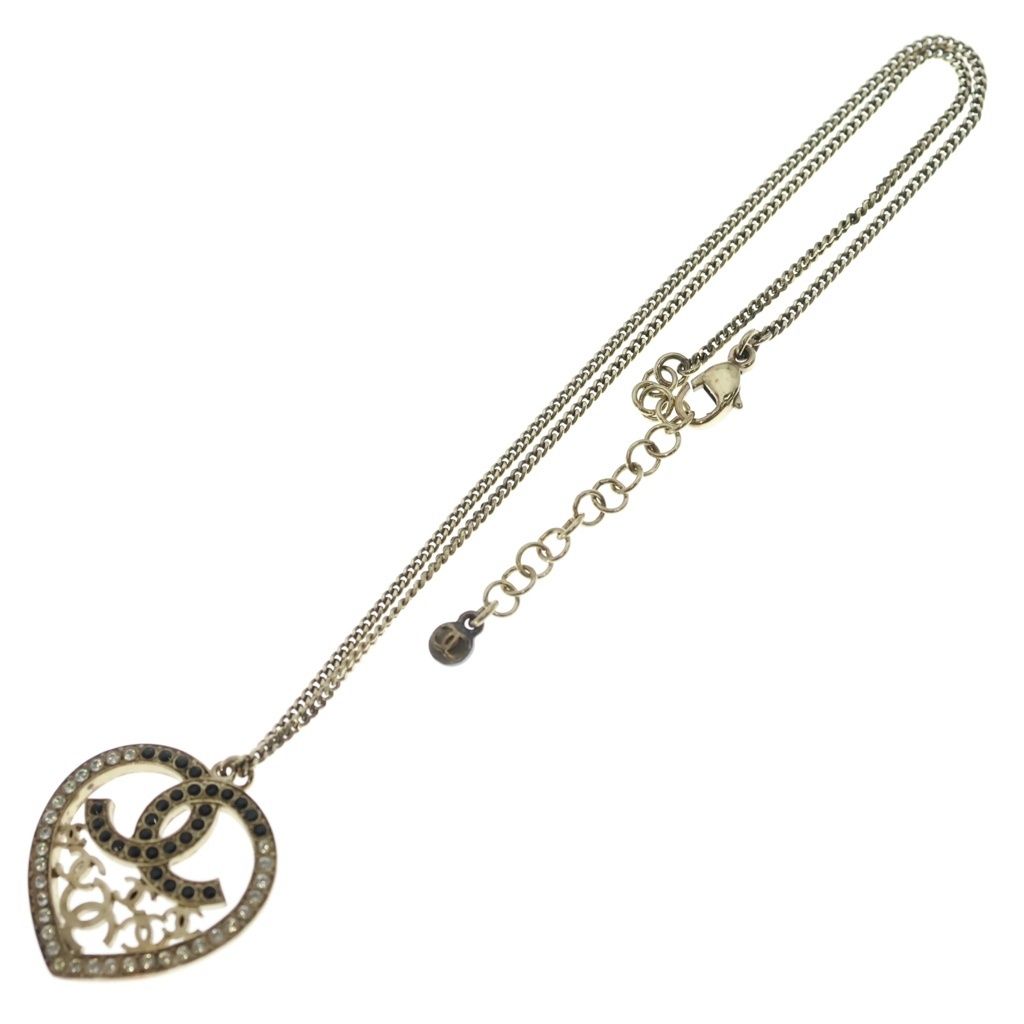 Chanel CC Logo Rhinestone Heart Pendant Chain Gold Black — view 2