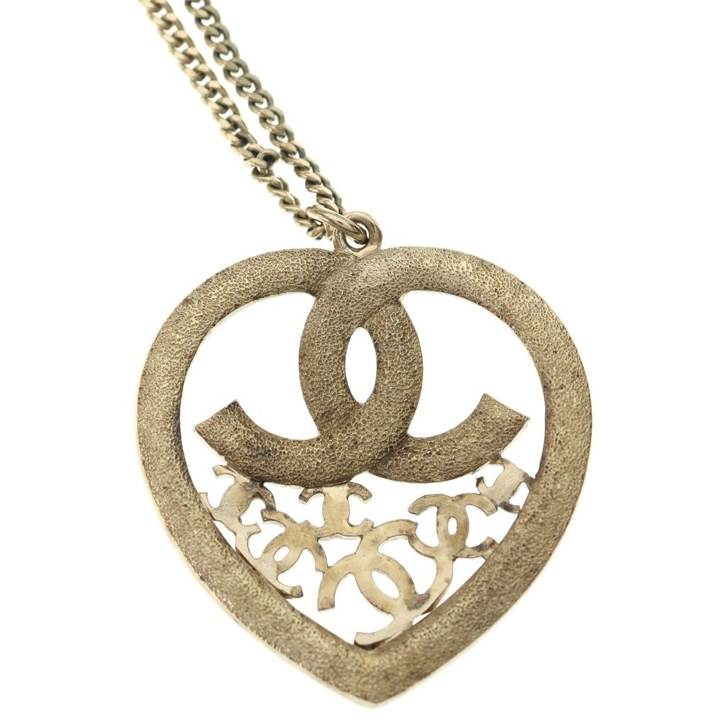 Chanel CC Logo Rhinestone Heart Pendant Chain Gold Black — view 5
