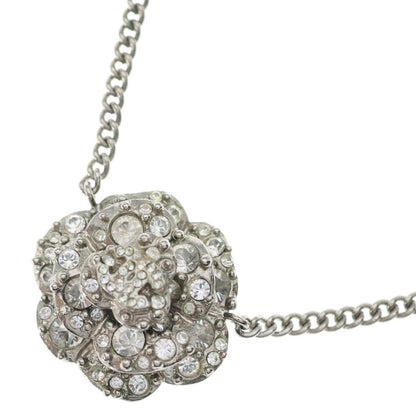 Chanel Camellia Rhinestone CC Logo Pendant Chain Silver