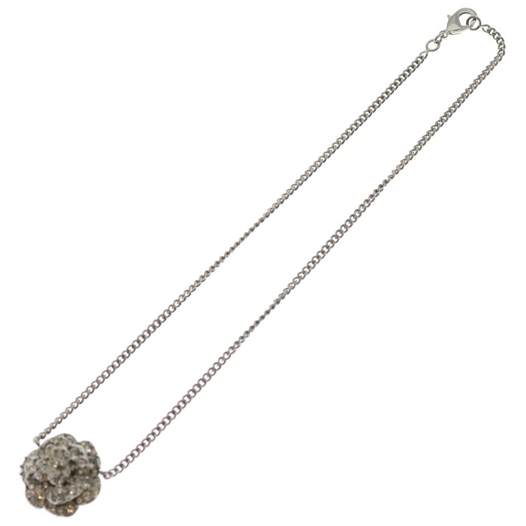 Chanel Camellia Rhinestone CC Logo Pendant Chain Silver — view 2