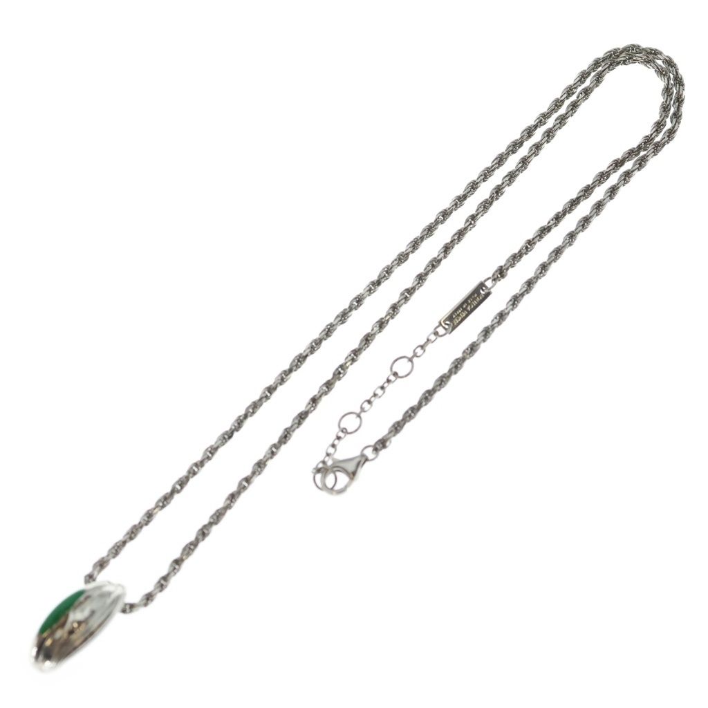 Bottega Veneta Green Stone Pendant Snake Chain Silver — view 2