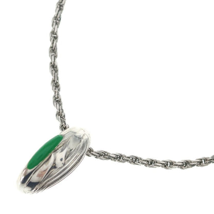 Bottega Veneta Green Stone Pendant Snake Chain Silver