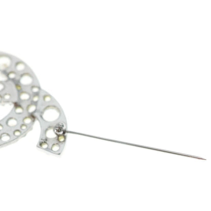 Chanel CC Logo Rhinestone Brooch Pin Badge Silver — view 6