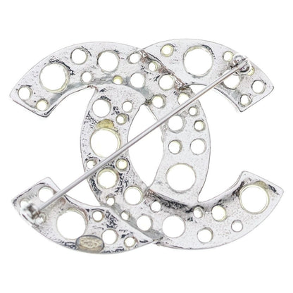 Chanel CC Logo Rhinestone Brooch Pin Badge Silver — view 2