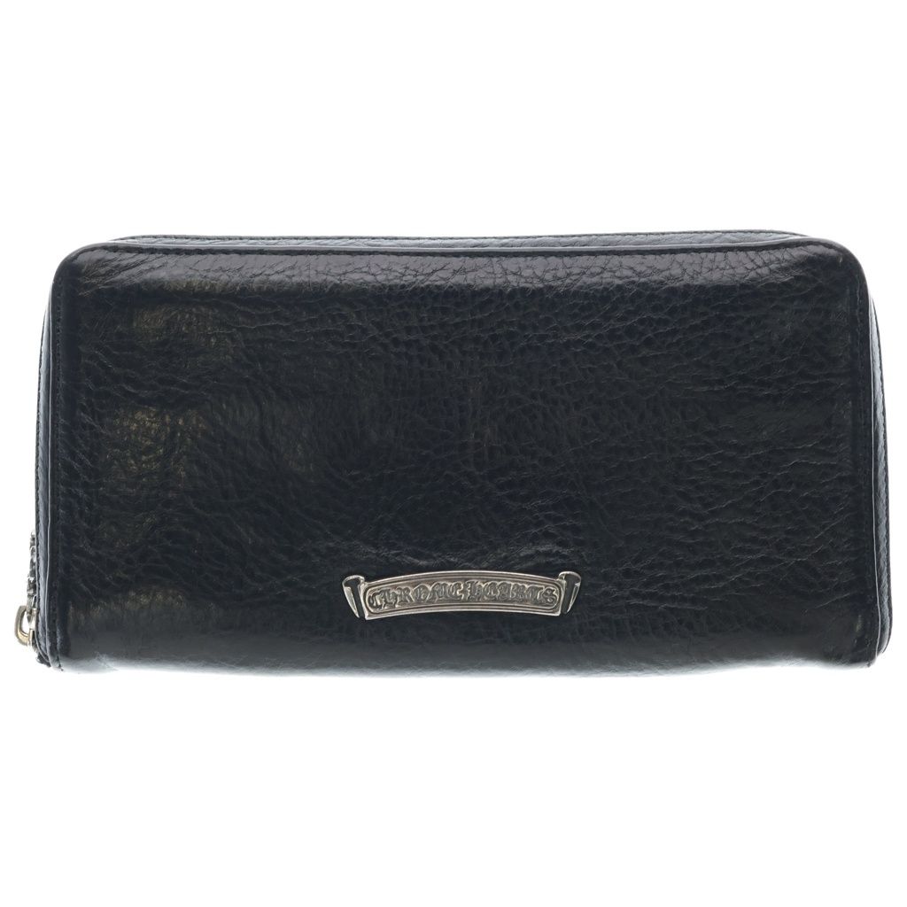 Chrome Hearts Rec Zip Scroll Label Round Zip Leather Wallet Black