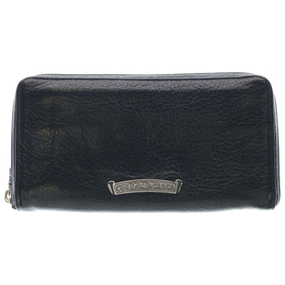 Chrome Hearts Rec Zip Scroll Label Round Zip Leather Wallet Black