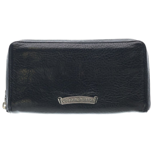 Chrome Hearts Rec Zip Scroll Label Round Zip Leather Wallet Black