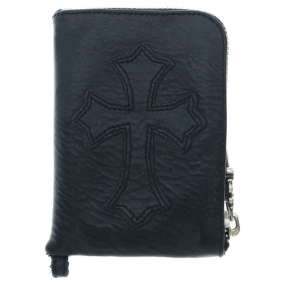 Chrome Hearts Tiny Zip with Cross Patch Daga Zip Leather Wallet Black