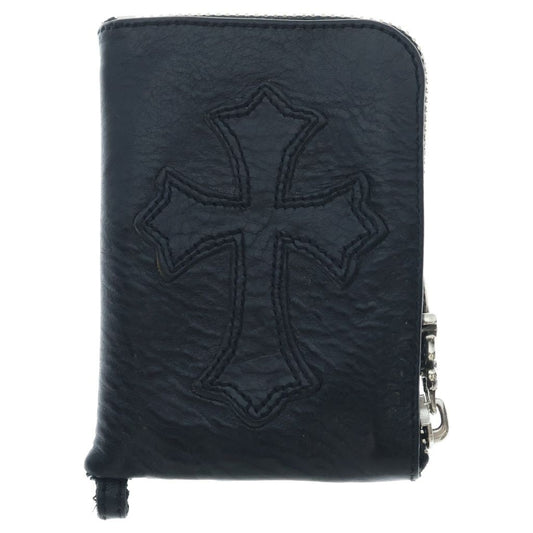 Chrome Hearts Tiny Zip with Cross Patch Daga Zip Leather Wallet Black