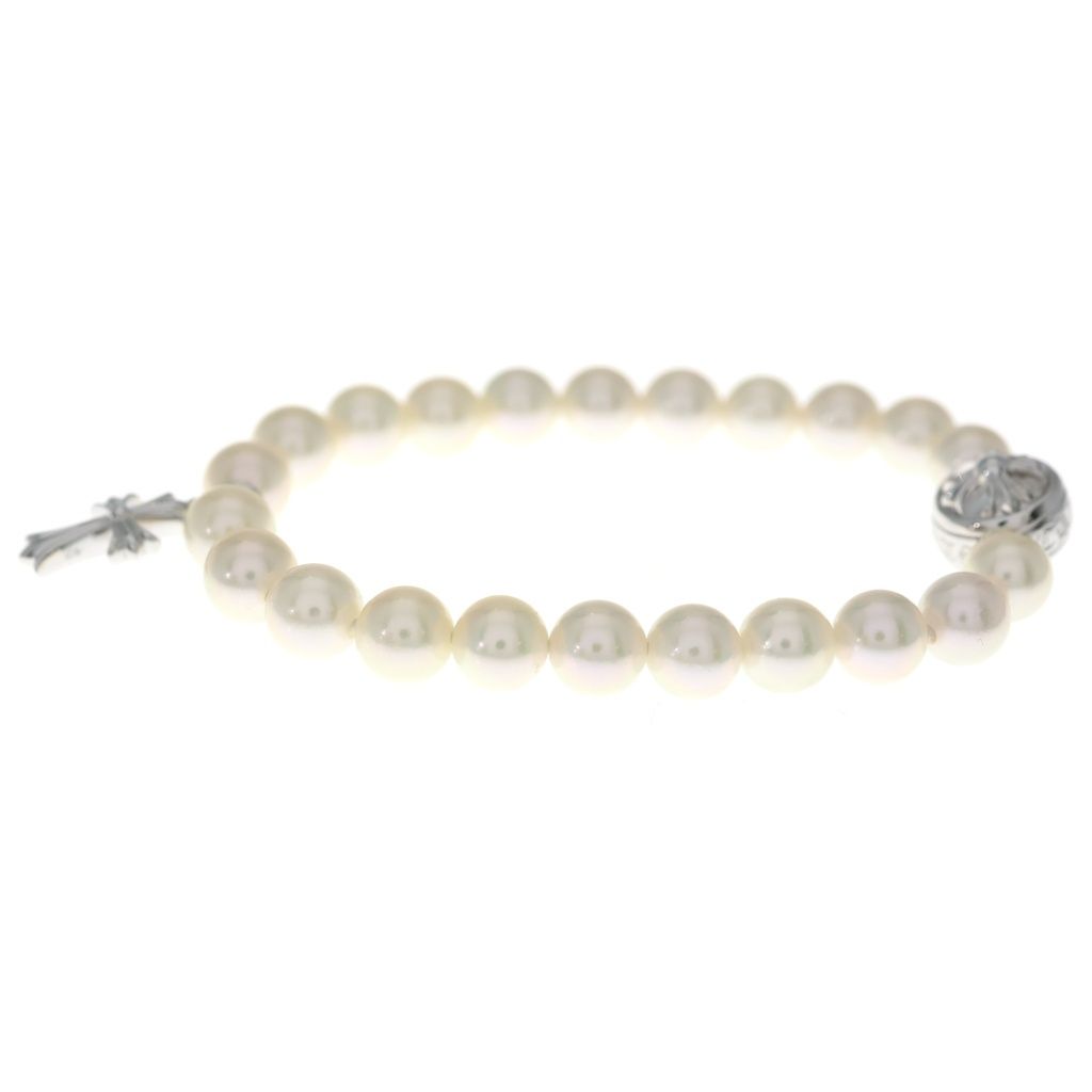 Chrome Hearts Mikimoto Pearl Baby Fat Charm Fat Cross Ball Beads Bracelet 18k — view 3