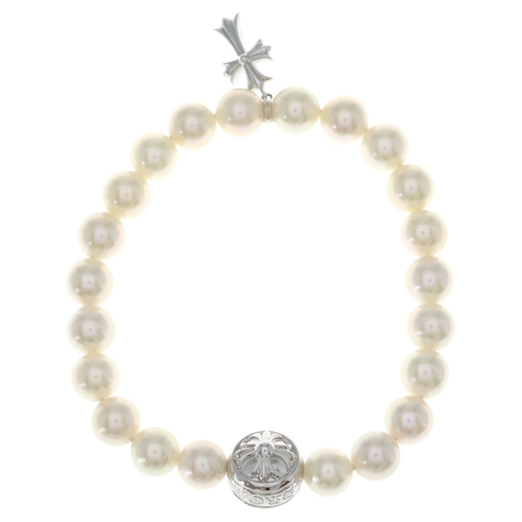 Chrome Hearts Mikimoto Pearl Baby Fat Charm Fat Cross Ball Beads Bracelet 18k — view 2