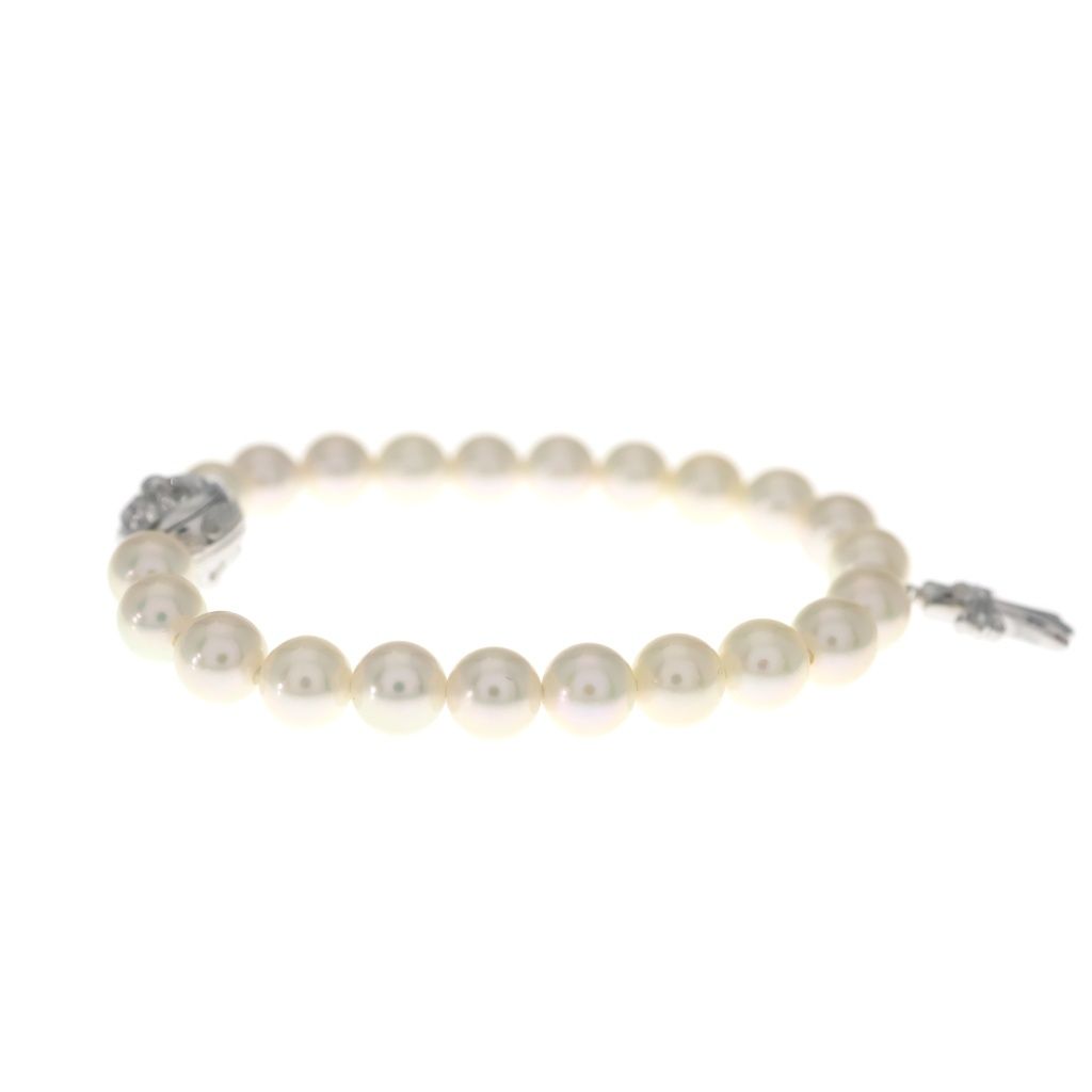 Chrome Hearts Mikimoto Pearl Baby Fat Charm Fat Cross Ball Beads Bracelet 18k — view 4