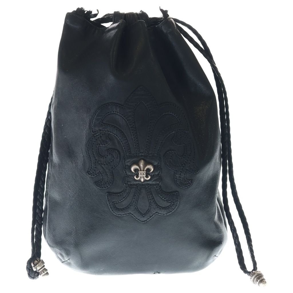 Chrome Hearts Drw Strng Sack BS Flare Drawstring Sac Leather Handbag Black