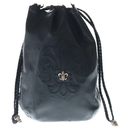 Chrome Hearts Drw Strng Sack BS Flare Drawstring Sac Leather Handbag Black