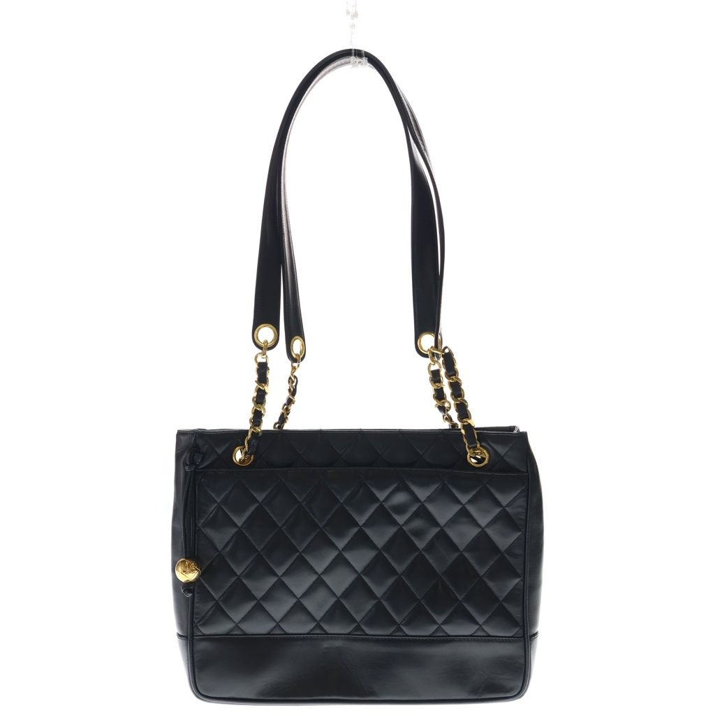 Chanel Quilted Lambskin Leather Cocobol Chain Tote Gold Black