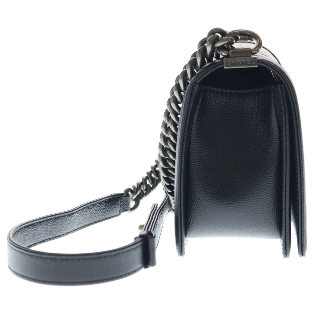 Chanel Boy 25 Caviar Leather Chain Shoulder Bag Silver Black Plate — view 3