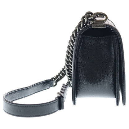 Chanel Boy 25 Caviar Leather Chain Shoulder Bag Silver Black Plate — view 3