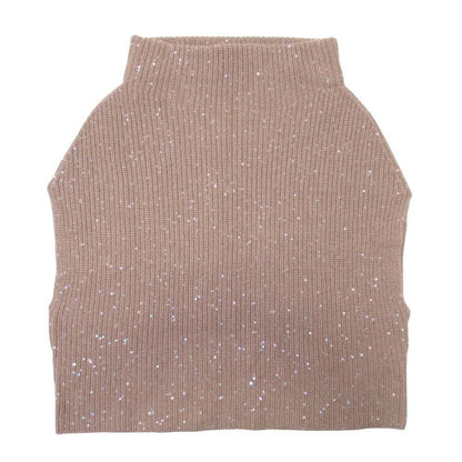 Brunello Cucinelli Sequin Cashmere Silk Knit Oversize Vest Sweater M Brown — view 2