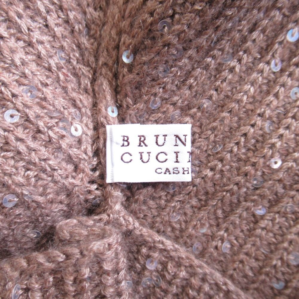 Brunello Cucinelli Sequin Cashmere Silk Knit Oversize Vest Sweater M Brown — view 5