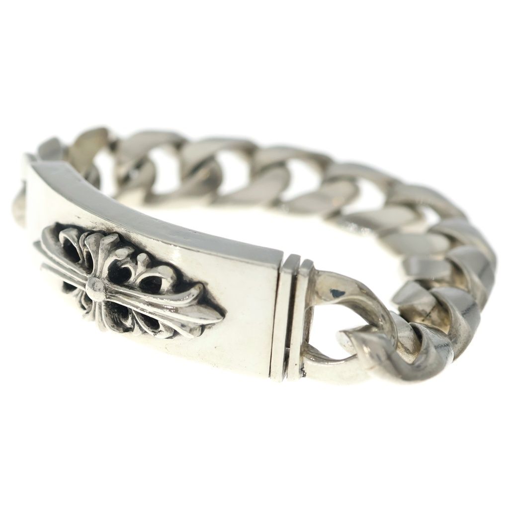 Chrome Hearts Vintage ID Floral Crs Cross ID Classic Link Bracelet Silver