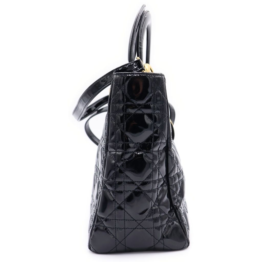 Dior Lady 2-Way Shoulder Bag Black Patent Leather Gold — view 3