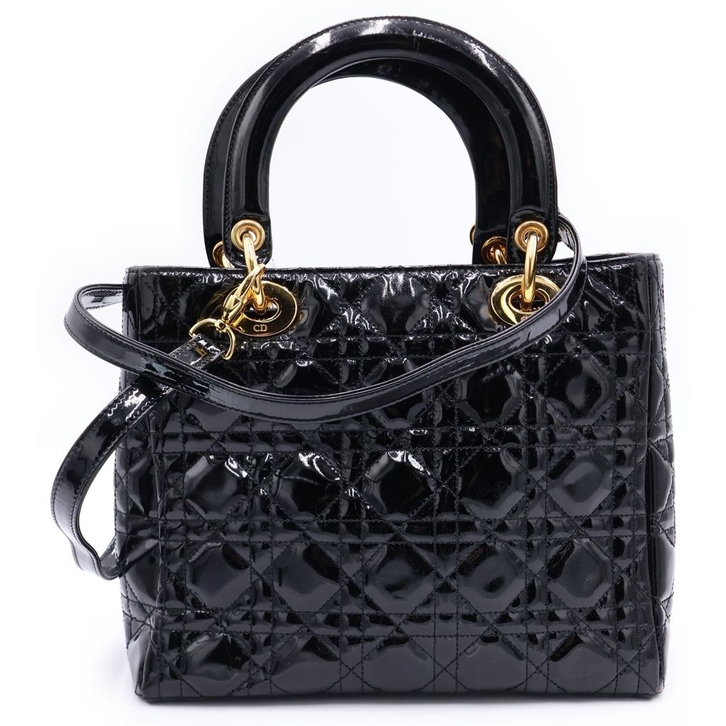 Dior Lady 2-Way Shoulder Bag Black Patent Leather Gold — view 2