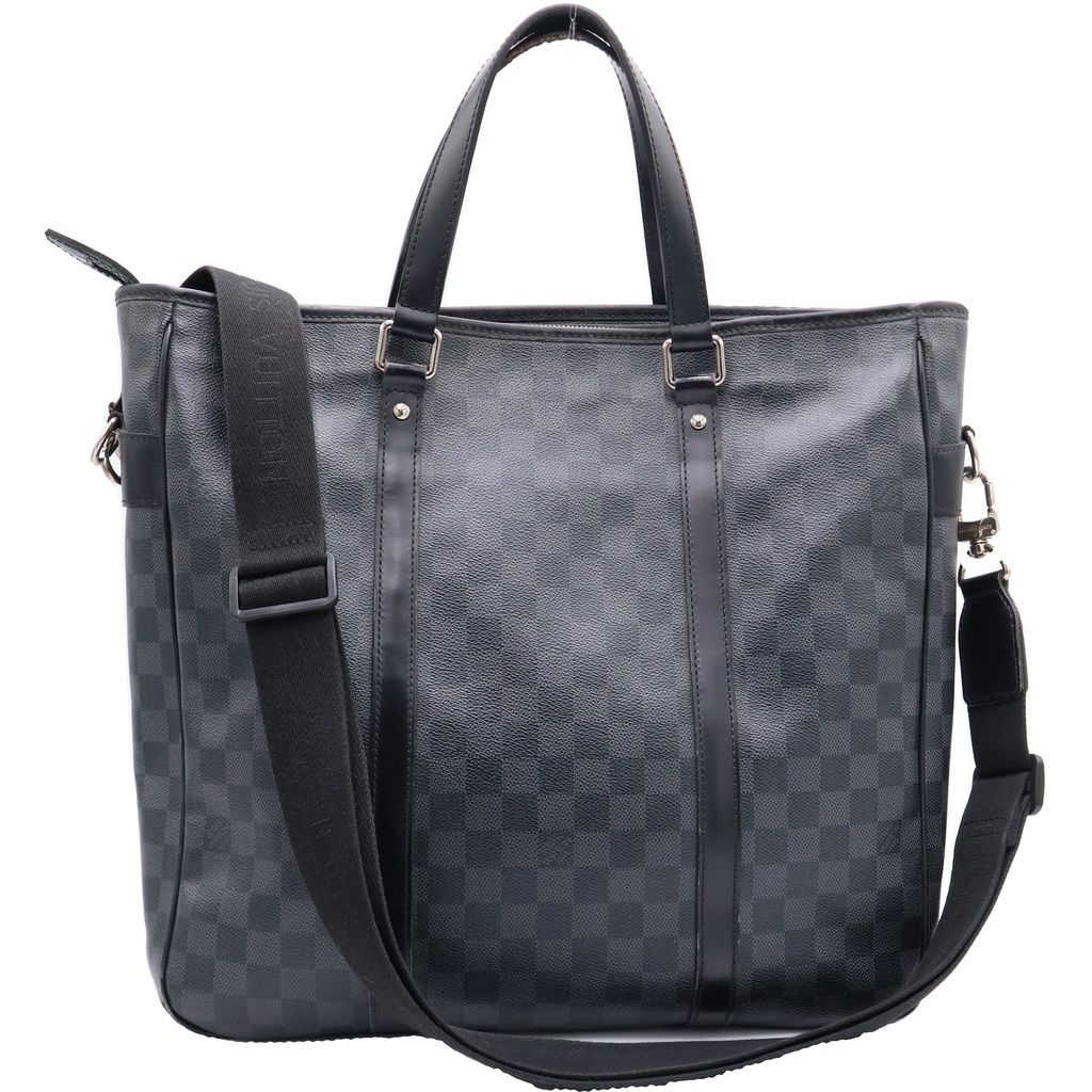 Louis Vuitton Damier Graphite Tadao Shoulder Bag Tote Black Leather Silver — view 2