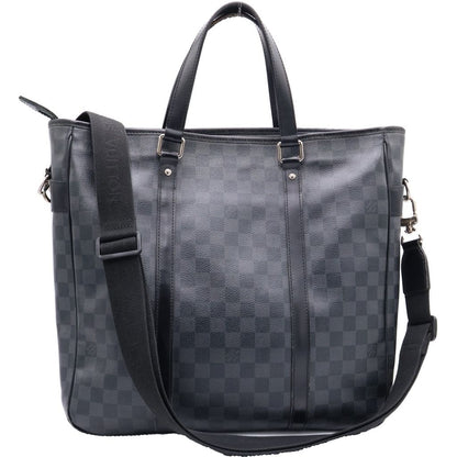 Louis Vuitton Damier Graphite Tadao Shoulder Bag Tote Black Leather Silver — view 2