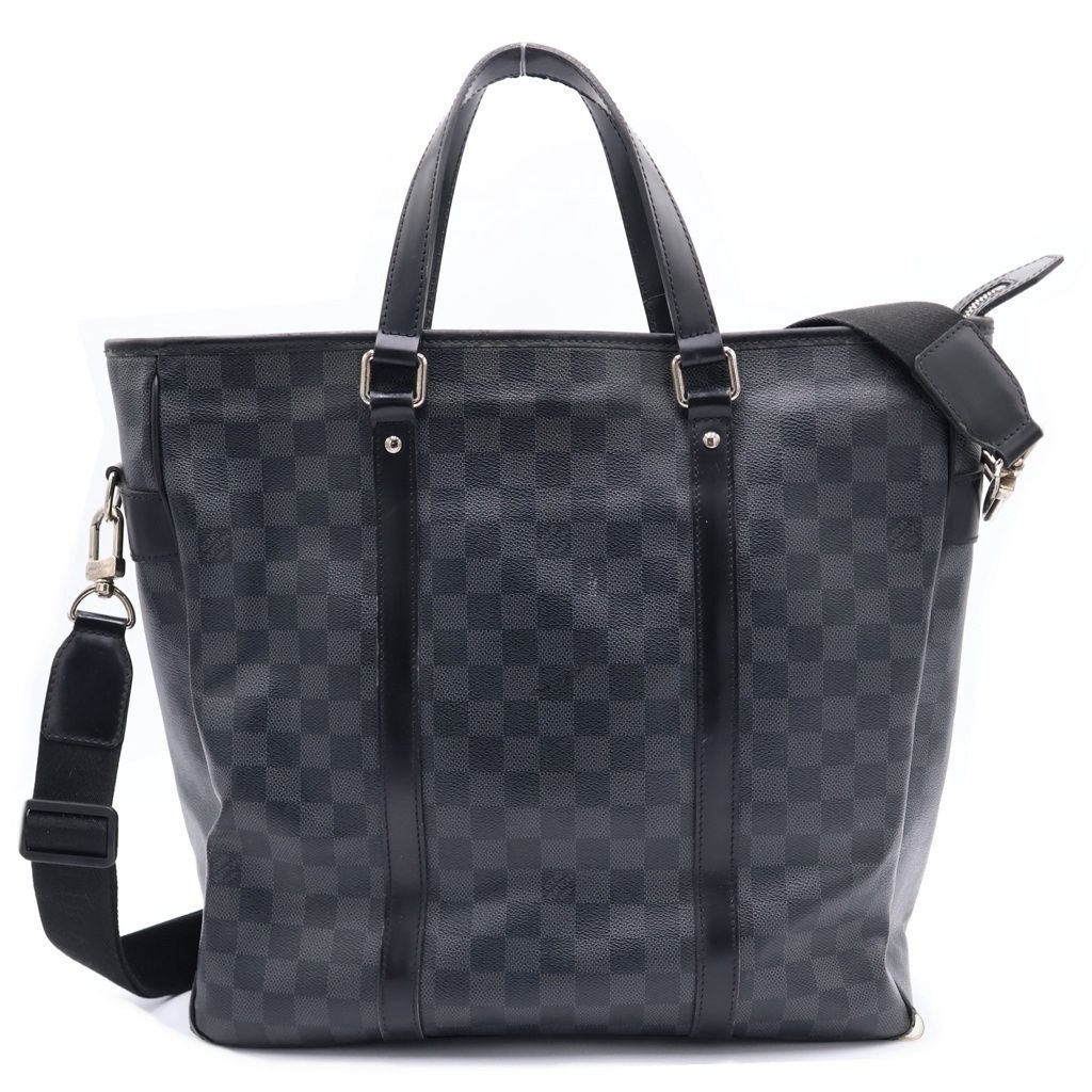 Louis Vuitton Damier Graphite Tadao Shoulder Bag Tote Black Leather Silver