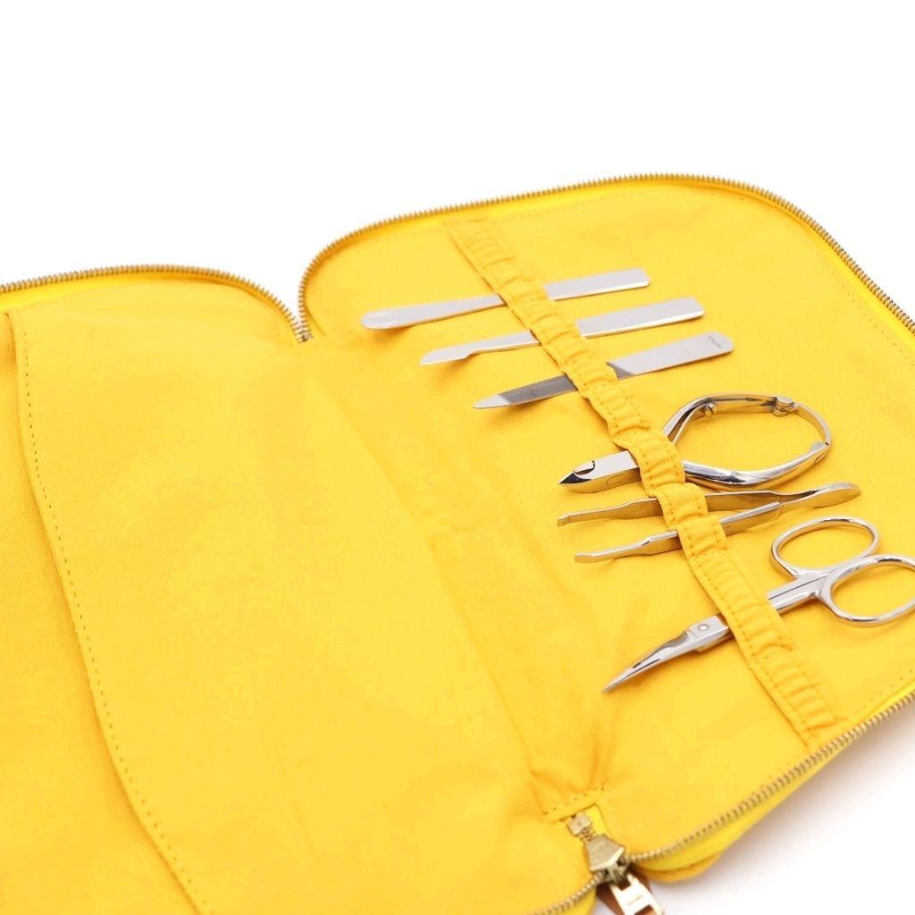 Hermes Bolide Pouch Grooming Set Canvas Jaune Scissors Tweezers Yellow Silver — view 4