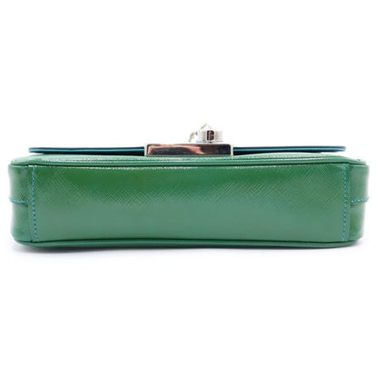 Prada Saffiano Shoulder Bag Chain Green Blue Patent Leather Silver — view 4