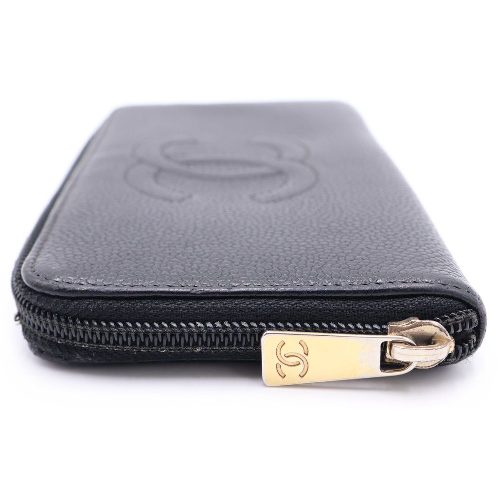 Chanel Round Wallet Card Case Black Caviar Leather Gold — view 3