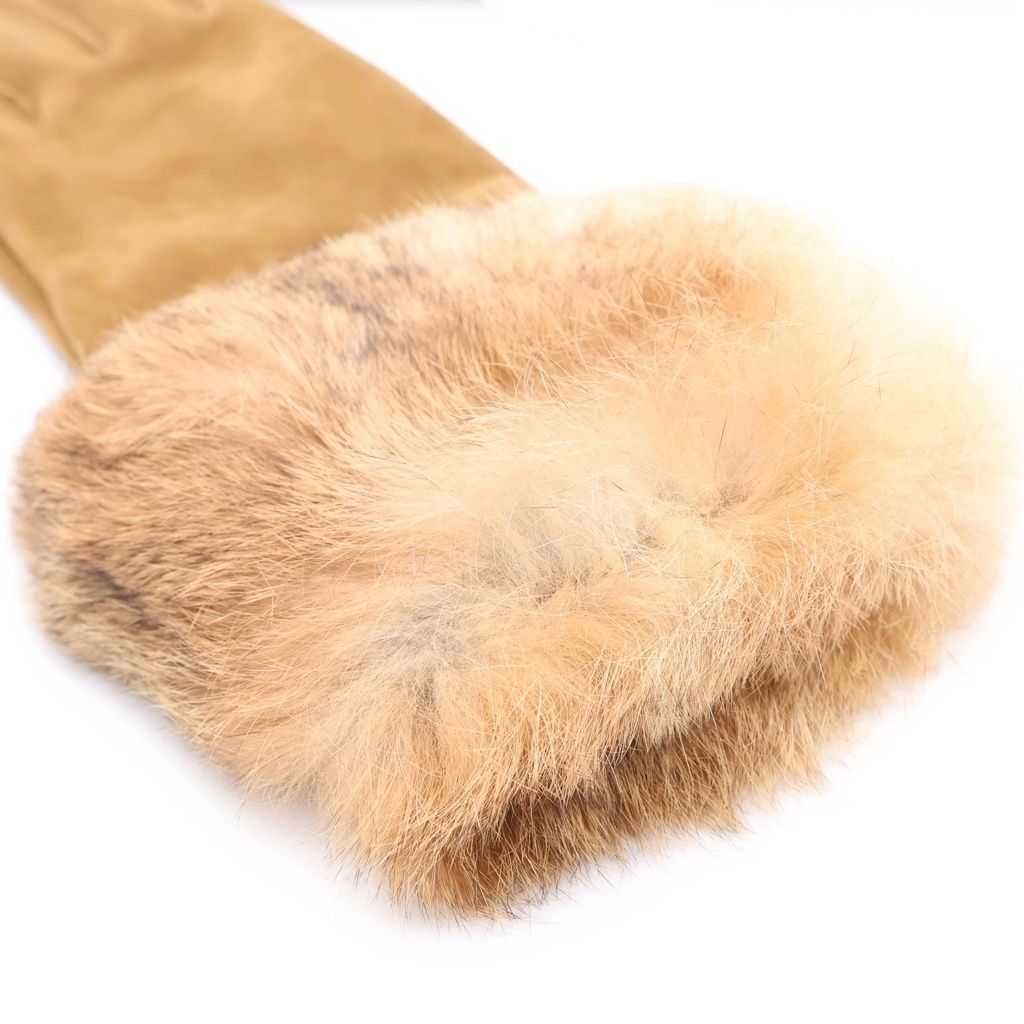 Hermes Fur Suede Gloves Brown — view 5