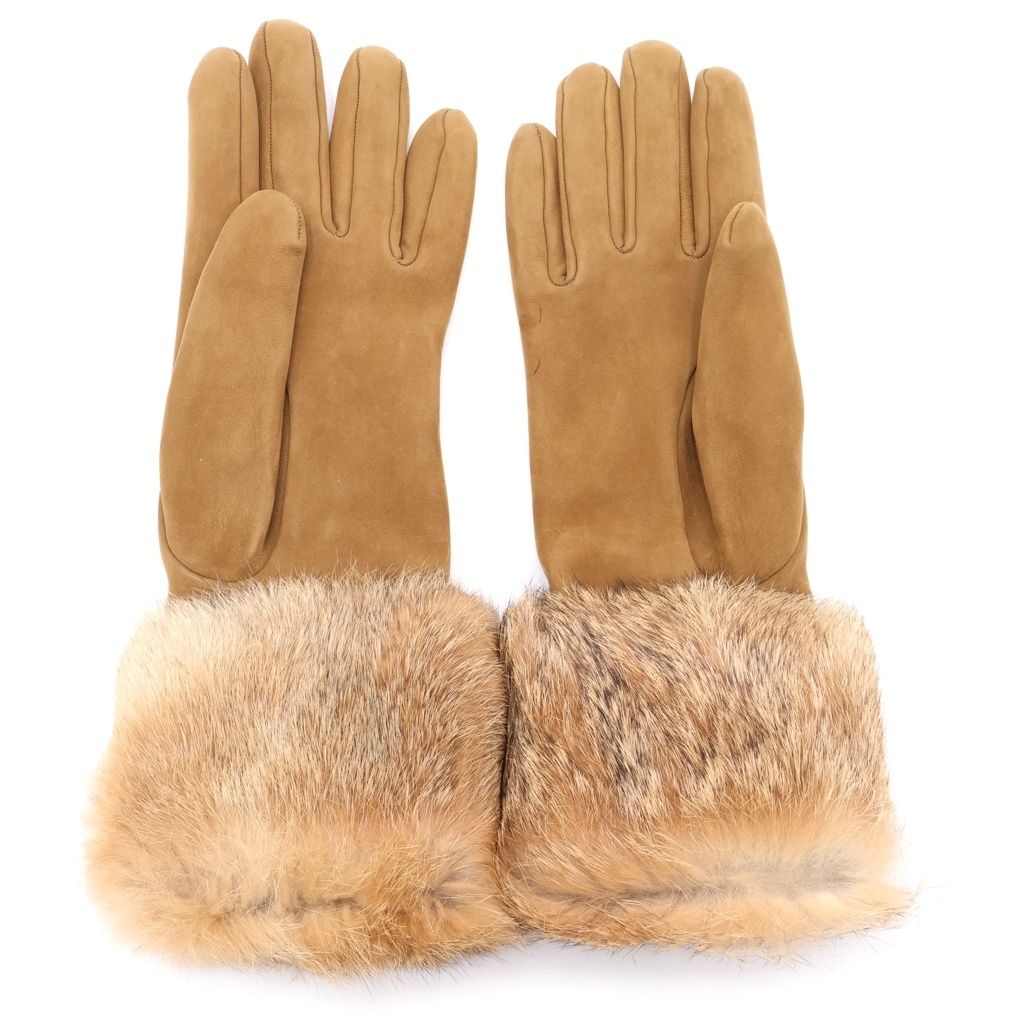 Hermes Fur Suede Gloves Brown — view 2