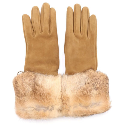 Hermes Fur Suede Gloves Brown