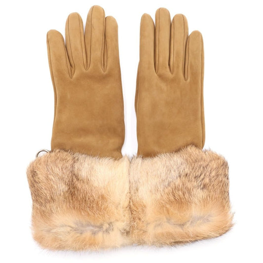 Hermes Fur Suede Gloves Brown