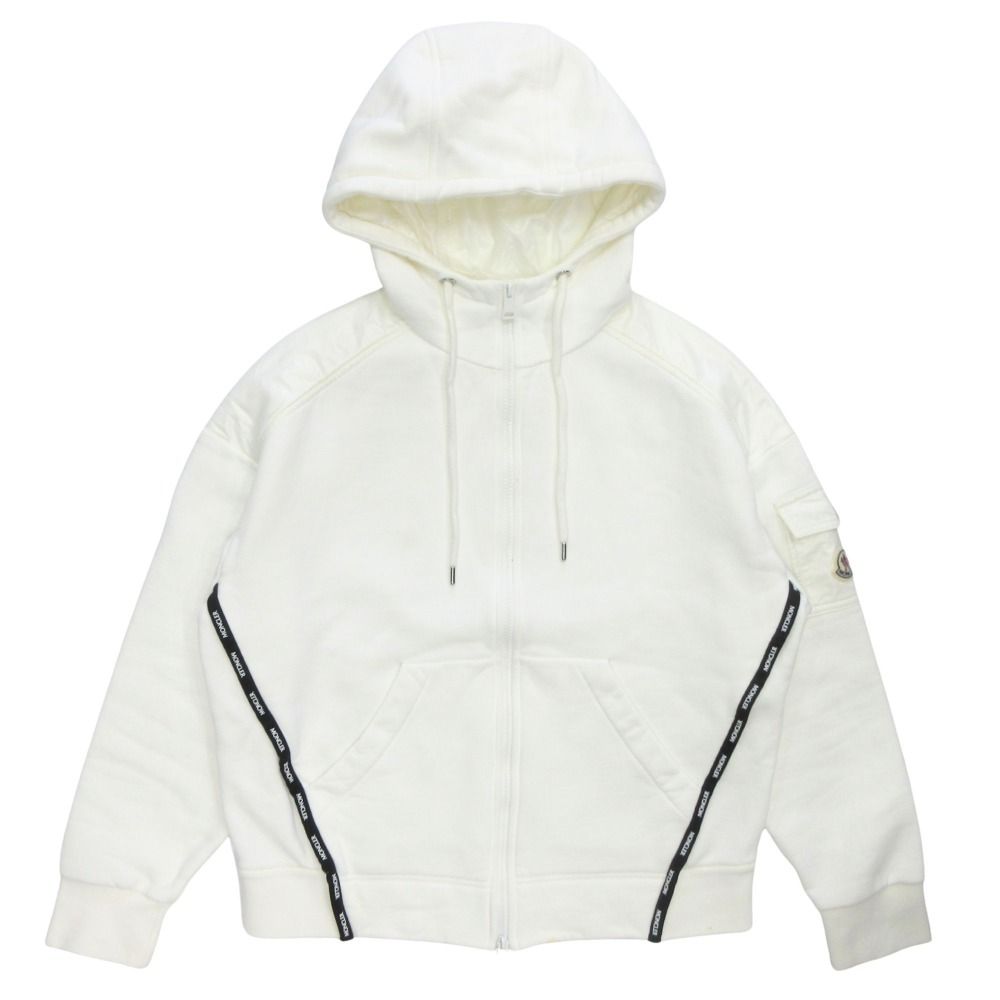 Moncler Hood Zip Up Hoodie Logo Line Brushed Lining XS White
