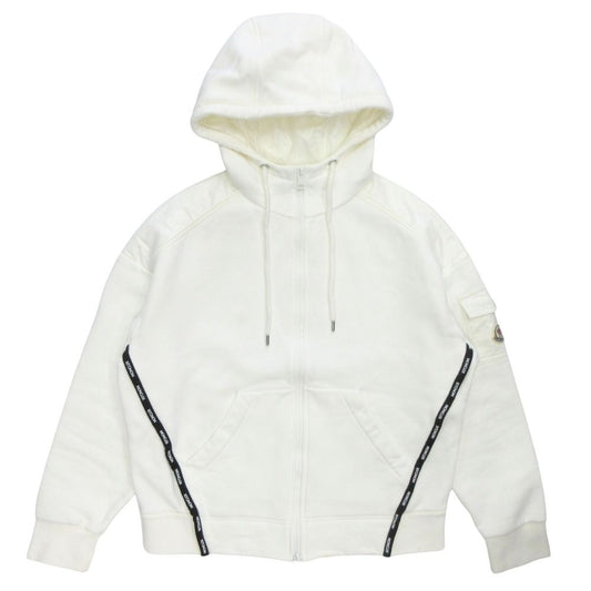 Moncler Hood Zip Up Hoodie Logo Line Brushed Lining XS White