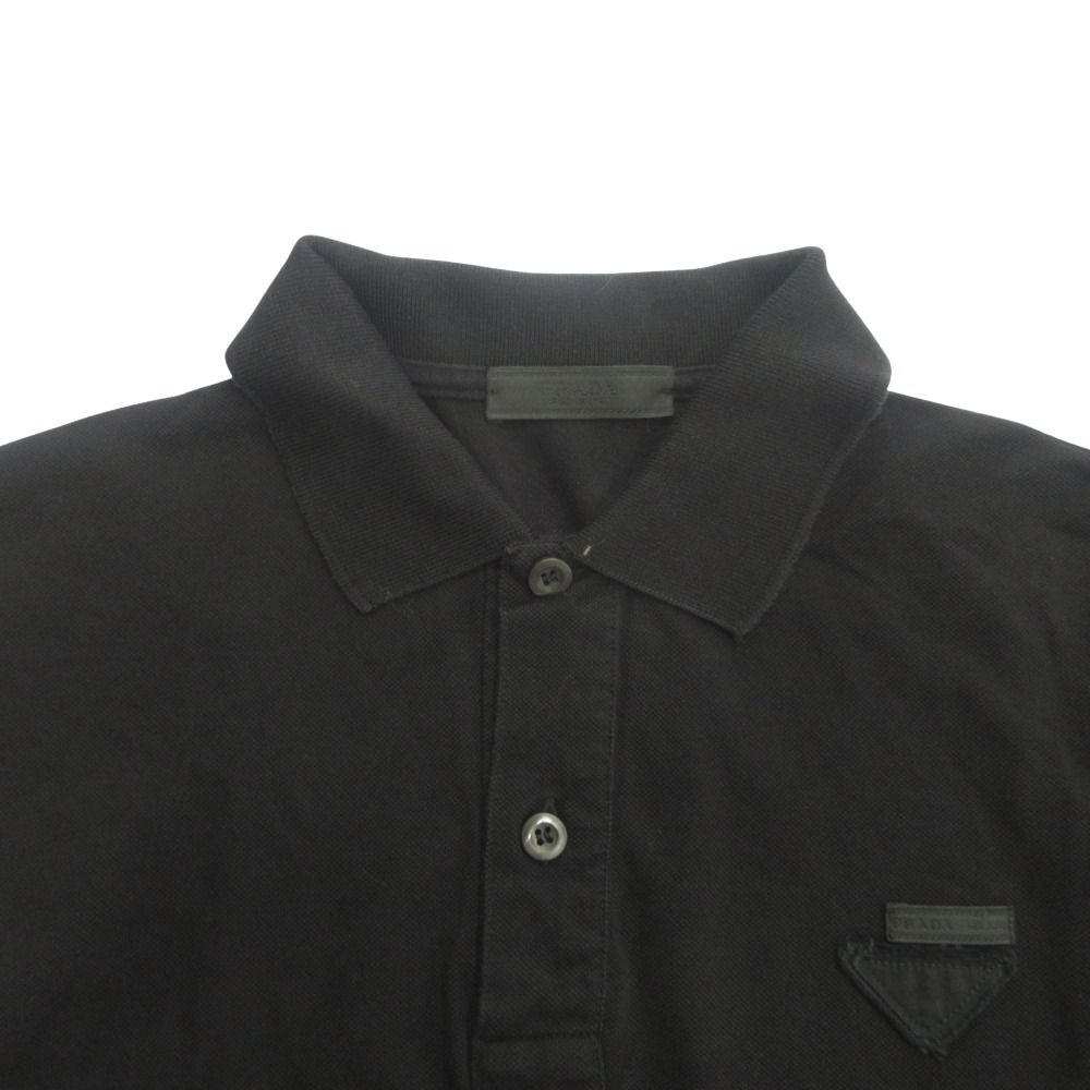 Prada Triangle Logo Polo Shirt Top Pique Patch XS Black — view 4