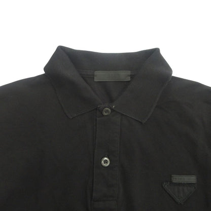 Prada Triangle Logo Polo Shirt Top Pique Patch XS Black — view 4