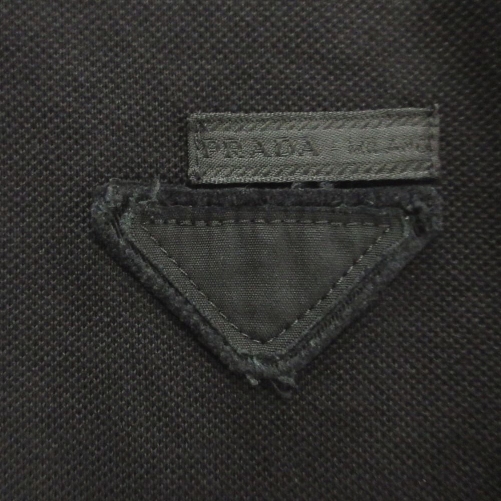 Prada Triangle Logo Polo Shirt Top Pique Patch XS Black — view 3