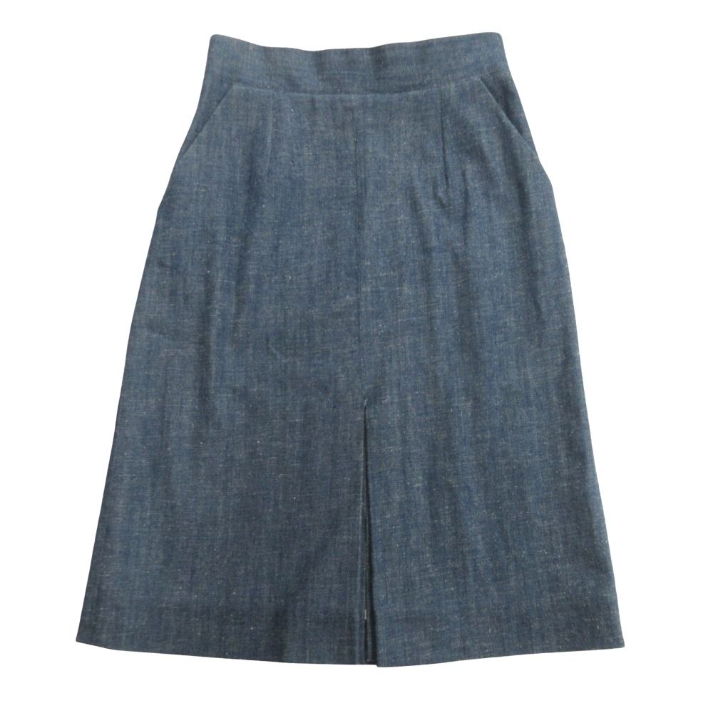 Celine Phoebe Philo Era Denim Skirt Knee Length Slit Flare Archive 36 Indigo