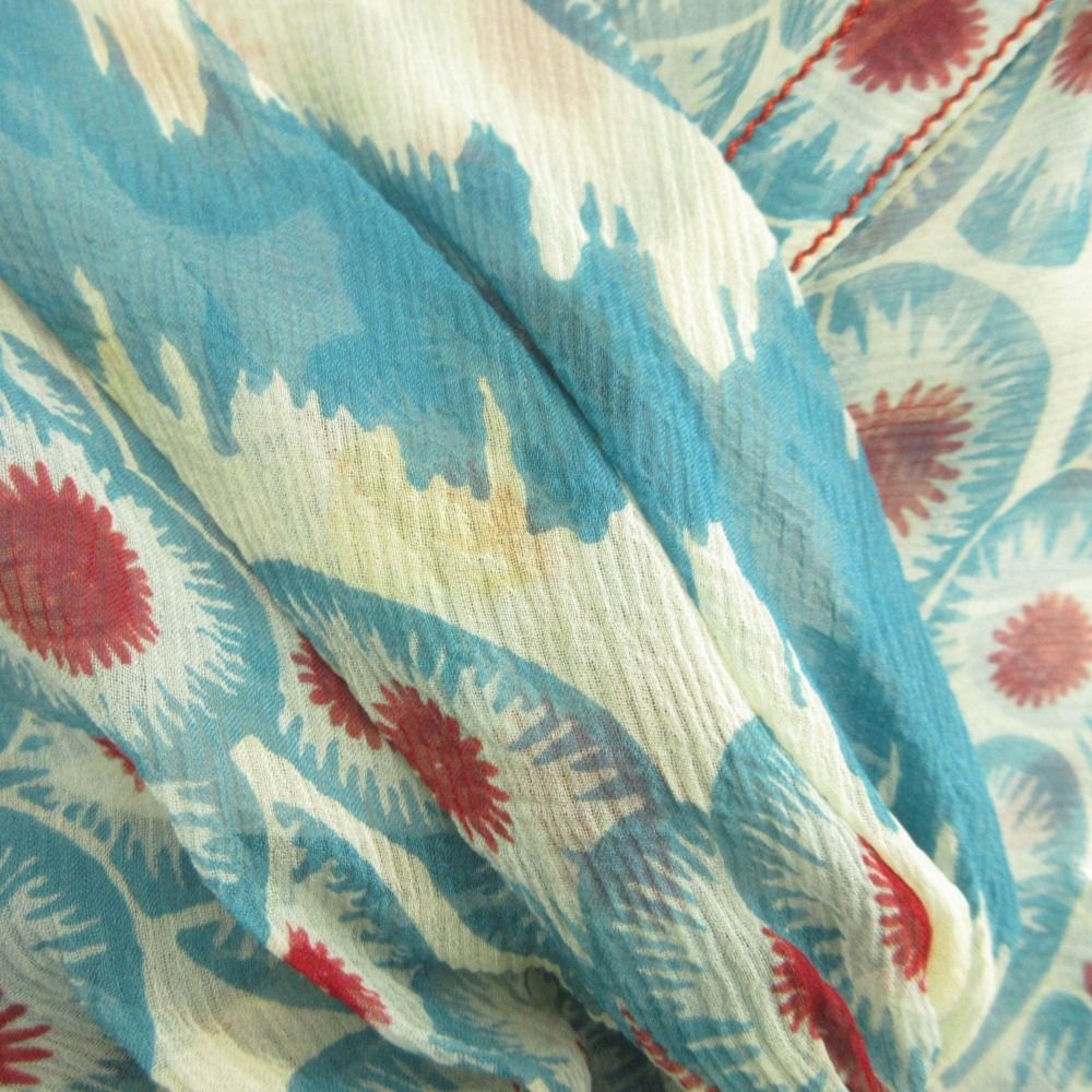 Hermes Sheer Silk Shirt Top Blouse Top All Over Pattern Ribbon Bowtie 42 Blue — view 6
