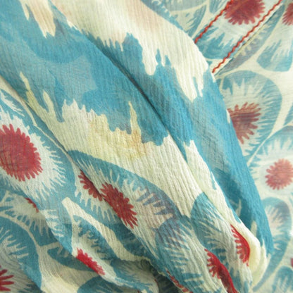 Hermes Sheer Silk Shirt Top Blouse Top All Over Pattern Ribbon Bowtie 42 Blue — view 6