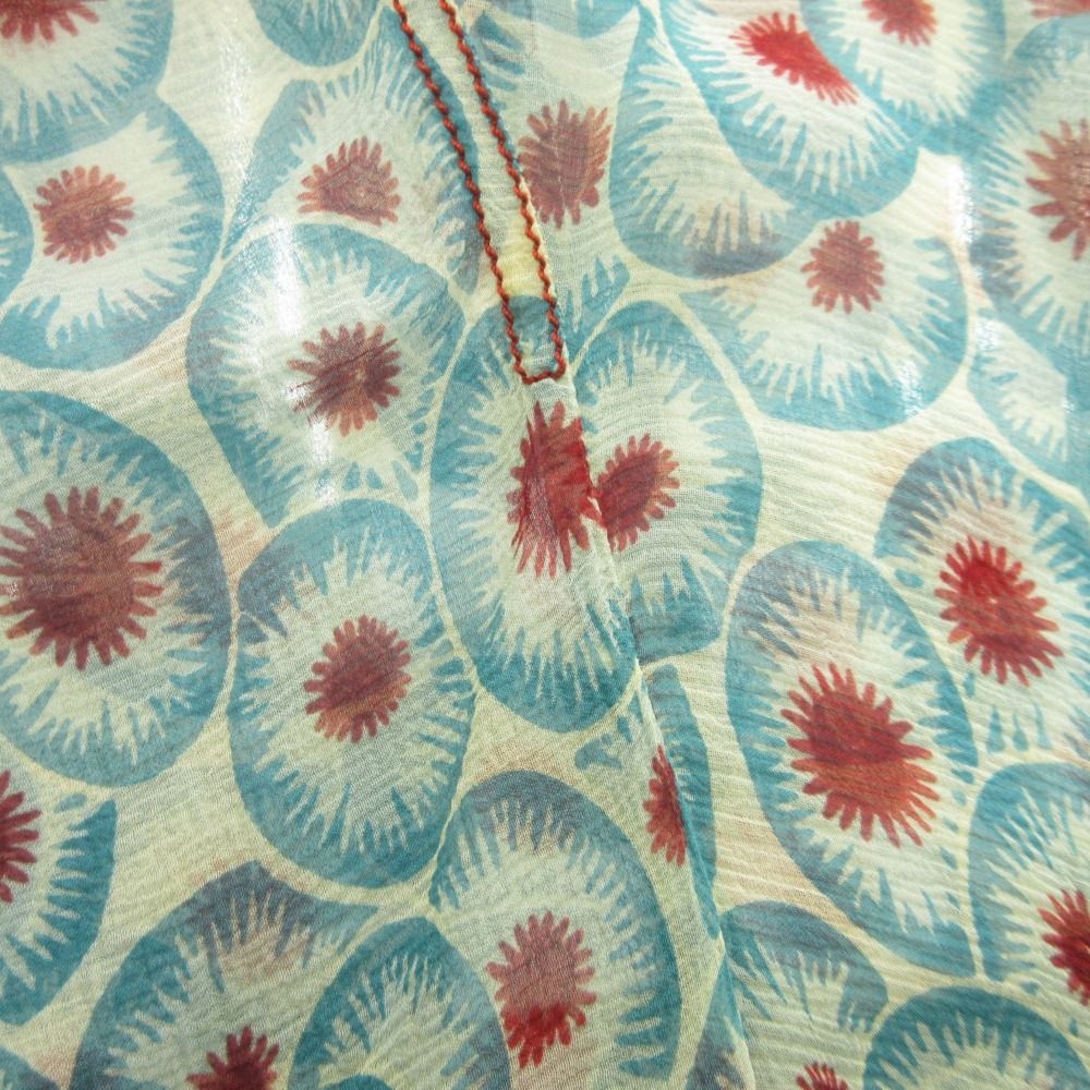 Hermes Sheer Silk Shirt Top Blouse Top All Over Pattern Ribbon Bowtie 42 Blue — view 5