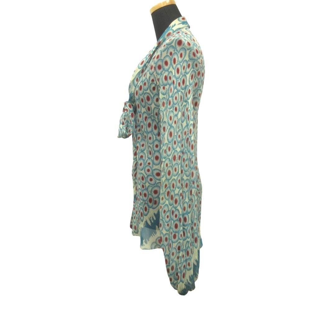 Hermes Sheer Silk Shirt Top Blouse Top All Over Pattern Ribbon Bowtie 42 Blue — view 3