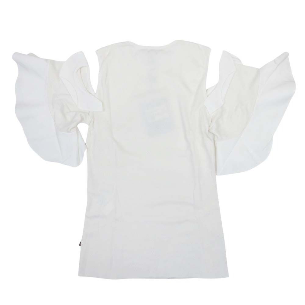 Louis Vuitton Knit Top Wool Silk Chiffon Ruffle Frill Open Shoulder M Ivory — view 2