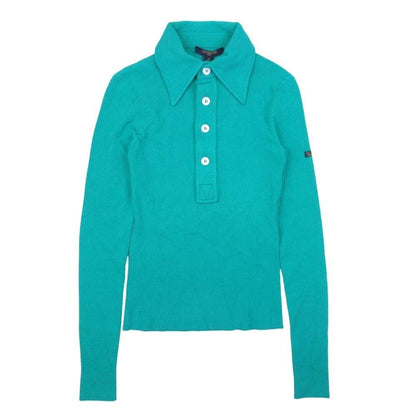 Louis Vuitton Rib Knit Sweater Polo Shirt Long Sleeve Logo Pullover Top XS