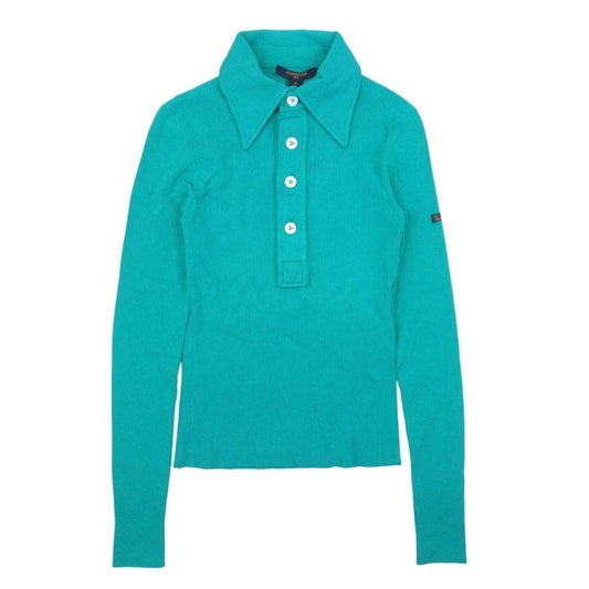 Louis Vuitton Rib Knit Sweater Polo Shirt Long Sleeve Logo Pullover Top XS